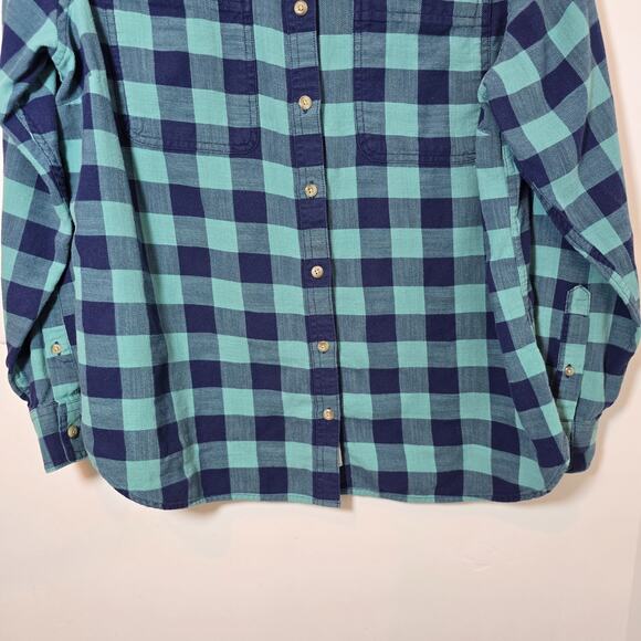 L.L.Bean Cotton Button Down Men's Medium Long Sleeve Blue Green Plaid Shirt - Picture 3 of 10